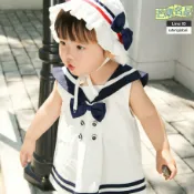 芒果名品 【學院風爆款】女童連衣裙 童裝 裙子 嬰兒裙 水手服 夏季短袖 翻領設計 純棉透氣 1-3歲幼童 日常外出穿搭