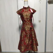 全新 Chi Chi London 英國品牌名媛風 紅色織錦巴洛克 露背旗袍洋裝 M號/UK10