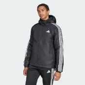 【adidas 愛迪達】外套 男 運動連帽外套 鋪棉外套 防潑水 ESS 3S INS HO J 黑白 JD1032