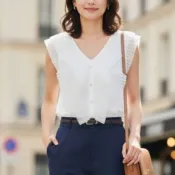 Le Polka 專櫃全新優雅白色荷葉邊無袖棉質上衣尺寸（S,M已售完)