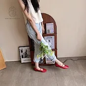 DONGCHICHI 牛皮瑪莉珍鞋素色 真皮製 包頭鞋 娃娃鞋 繫帶瑪麗珍鞋 大尺碼 瑪莉珍 紅色C092