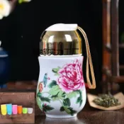全球選品1館 生活百貨 陶瓷保溫杯女帶蓋水杯青花瓷茶杯可攜式單層內膽杯禮品杯廠琪緣