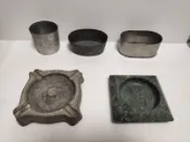 【老時光小舖】早期懷舊收藏-黑鋁菸灰缸/大理石菸灰缸/厚黑鋁橢圓盒/鋁質米糕筒盒/工業風白鐵手工黏製橢圓盒