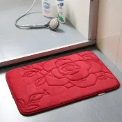 【G+ 居家】玫瑰壓花珊瑚絨記憶棉止滑地墊40x60cm(衛浴墊/腳踏墊/防滑墊/吸水地墊)