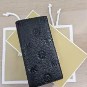 【Michael Kors】mk 專櫃新款圓型壓印logo薄對開拉鍊零錢袋長夾禮盒組贈原廠紙袋