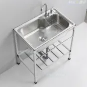 不二屋 不鏽鋼水槽 洗碗槽 洗手台 水槽 洗衣槽 洗手臺 流理台 洗菜盆 洗滌槽 洗碗池 簡易不銹鋼水槽帶支架 單槽洗菜盆洗菜