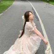 迪士尼在逃公主燕尾連衣裙女2025春夏新款收腰顯瘦前短後長蓬蓬裙U23