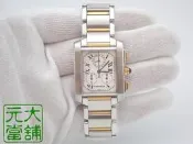 【元大當舖】流當精品~ CARTIER卡地亞法國坦克系列(不鏽鋼/18K金)三眼計時腕錶 ~~