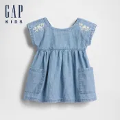 【Gap】嬰兒刺繡口袋牛仔洋裝-中度水洗(898626)