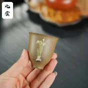 【化雲】宜興原礦紫砂主人杯精品泥繪水仙花聞香杯品茗杯功夫茶具泡茶杯