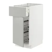 【IKEA 宜家家居】METOD/MAXIMERA 底櫃附網籃/抽屜/門板, 白色/havstorp 淺灰色, 40x60x80 公分