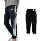 【adidas 愛迪達】青年版 男女可穿 經典三線褲 刷毛 修身縮口 休閒長褲 棉褲(AK5953)