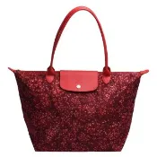 【LONGCHAMP】經典Le Pliage Collection系列小碎花圖案長把手提/肩背水餃包(大-紅色)