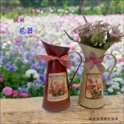 (店+)花器 鐵製 紅白色水壺 澆花器 仿古做舊 鄉村風裝飾品 水灑 園藝用品 鐵桶 仿古花瓶 鐵藝裝飾