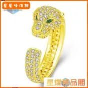 【桃園出貨】時尚豹子頭戒指滿鉆戒指男女通用開口戒指鑲鉆金色銀色戒指寶石戒指金錢豹戒指動物戒指指環💝好物推薦