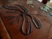 超美品 原件 日治 台北平野商會 茄苳入石榴 蝴蝶蘭 浮雕 under object 細骨全入 鑲嵌 . 蝴蝶蘭  細骨