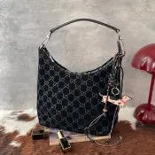 Gucci Vintage GG Monogram Hobo 黑色麂皮暗花・可拆式手挽
