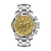 INVICTA 英威塔 賽道系列 淡金色面 銀+金鋼索造型框 三眼計時碼錶 銀色不鏽鋼錶帶 男錶(49119)