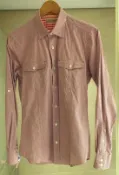 Used TED BAKER 磚紅細條紋純棉修身襯衫2(173/58合身不緊繃)Not D&G Paul Smith