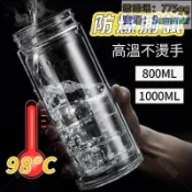 【川澤百貨】優選頂級雙層玻璃杯 耐熱雙層玻璃瓶 1000ML玻璃杯 水瓶 運動水瓶 玻璃水壺 玻璃杯 加厚防爆玻