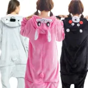 臺灣發貨- 兔子Kigurumi 成人卡通動物考拉睡衣套裝保暖柔軟豹紋睡衣 可愛熊本熊 冬季連身衣 家居服