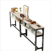 (店+)【HUIJIAYIGOU 惠家易購】岩板紋雙層加深玄關窄邊桌 120cm 鋼木長條沙發背後置物架 客廳走廊收納櫃 靠牆窄款層架可拼接擺放飾品書籍