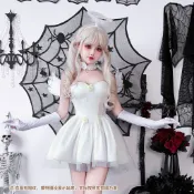 萬聖節成人服裝黑白天使翅膀禮服黑暗哥特惡魔角色扮演表演服裝