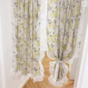 【客製尺寸】法式復古窗簾薔薇花ins洛可可印花棉麻美式田園臥室飄窗門簾短款