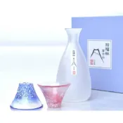 (店+)日本製 東洋佐佐木 手工玻璃 雪點富士山招福酒杯 對杯禮盒