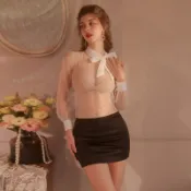 OL制服 角色扮演袐書服 白色透明襯衫黑窄裙 性感美女秘書套裝