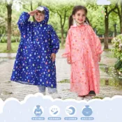 Brille Brille兒童前開式 雨衣星球跳跳(粉/藍)書包空間款·輕量透氣·附收納袋 兩色可選 台灣現貨 飛銳