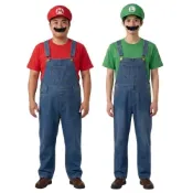 (店+)超級瑪利歐兄弟-仿牛仔吊帶褲-大人版 WULA烏拉 Mario 馬力歐兄弟 大人套裝 瑪利歐套裝 路