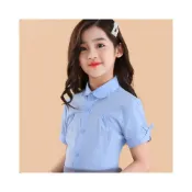 (店+)【Arbea】女童白襯衫短袖夏季棉兒童白色襯衫小學生中大童校服洋氣表演服 C1047