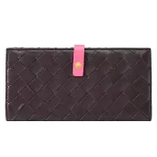 【BOTTEGA VENETA 寶緹嘉】經典手工編織小羊皮雙囸扣式零錢長夾(深酒紅/粉)