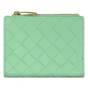 【BOTTEGA VENETA 寶緹嘉】簡約經典手工編織羊皮牛皮拼接扣式零錢短夾(薄荷綠)