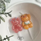 韓系淘氣招手小熊蠟燭🐻 草莓熊與蜂蜜奶油熊 熊熊生日蠟燭  蛋糕蠟燭 寶寶彌月蠟燭