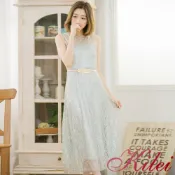 【Kilei】女裝 長洋裝 無袖洋裝 女生衣著 紗貼耀眼微型亮片背心長版洋裝XA3363-02(簡約藍灰)小尺碼