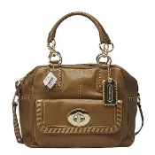 【COACH】磁釦口袋真皮編織飾邊二用保齡球包(展示品-焦糖色 15994-GD-EL)