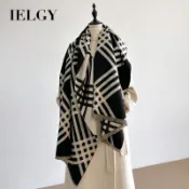 IELGY秋冬披肩女款格子保暖百搭雙面圍巾