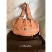 現貨出清【義大利頂級精品】a.testoni 經典復古手工真皮包 束口包/肩背手提包（內襯極乾淨、附原廠防塵袋）鐵獅東尼