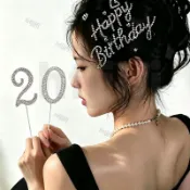 超推✨ 女孩過生日快樂頭飾 帽 貼紙 水鑽石數字 蠟燭 佈置裝飾 拍照道具 氛圍感
