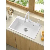 (店+) 【含稅/免運】 石英石白色水槽大單槽臺上臺下廚房水池洗碗池花崗巖洗菜盆洗碗槽