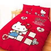 【享夢城堡】雙人冬夏兩用被套6x7－HELLO KITTY 蝴蝶結-米.紅