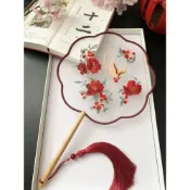 (店+)SOLE 覓-小扇子舞蹈扇古典刺繡花團扇古風漢服跳舞扇綠色中國風宮扇夏季女