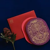 金余喜帖 中式 喜帖 橢圓 帶路雞 燙金