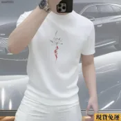 ✨臺灣發✨  夏季 純色T恤特色花朵印花男士爆款潮牌  短袖  簡約休閒百搭 上衣 修身