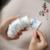 喜挖2店 釉下彩手繪白瓷品茗杯家用小茶杯茶碗杯子聞香杯功夫茶具主人杯