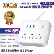 【HOTAI購】TRISTAR 三孔+3孔USB插座電源轉接器 TS-USB166(雲間白/霧夜黑)｜兩色可選