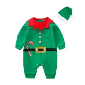 (店+)【JoyBaby】長袖連身衣 寶寶聖誕節 長袖包屁衣 聖誕老人裝 耶誕小精靈包屁衣 贈聖誕帽