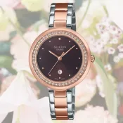 CASIO 卡西歐 SHEEN 輕奢華水晶錶圈蜜桃金淑女錶-暗紅 SHE-4556SPG-5A 防水50米